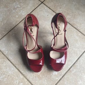 Yves Saint Laurent Tribute 105 Crisscross Sandals Red Patent Size 38